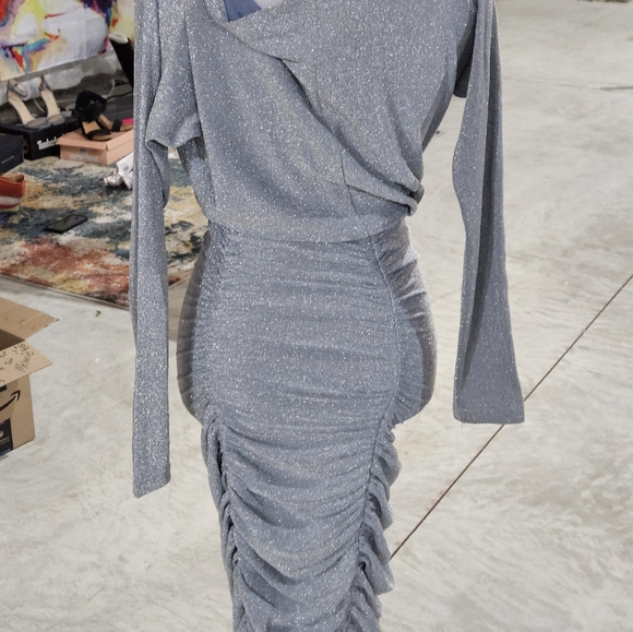 NWT Lascana Silver glitter m gathered dress Size Small - Picture 3 of 6